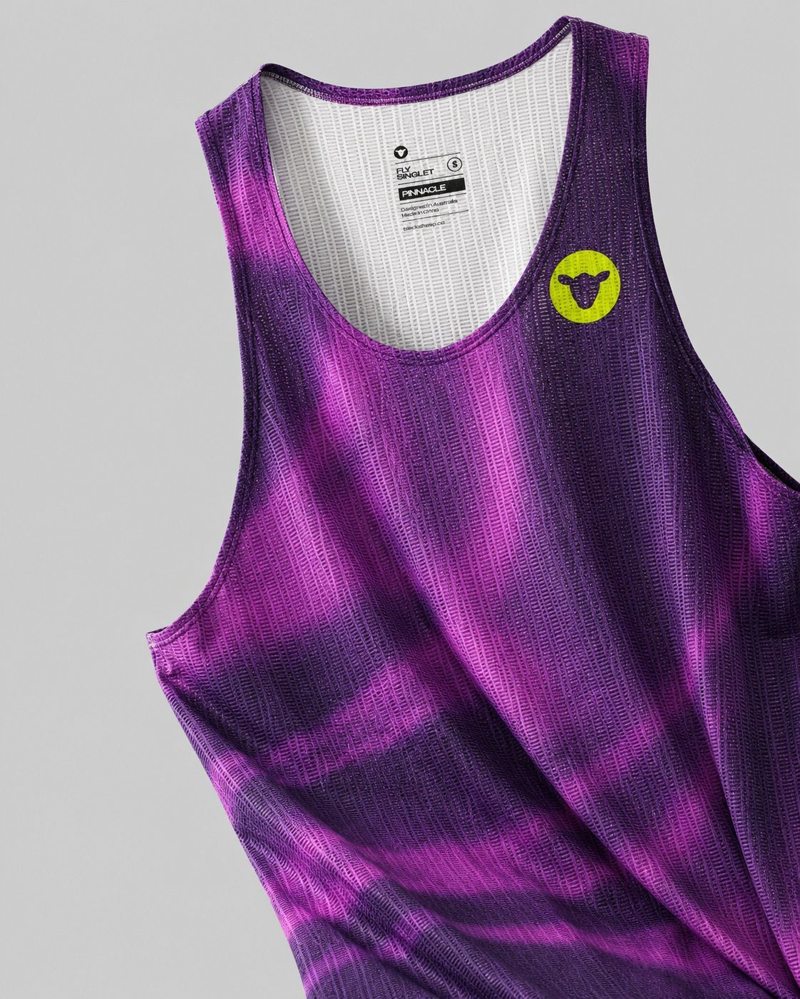 FlyMesh Singlet in the purple haze colourway with lime Black Sheep mark